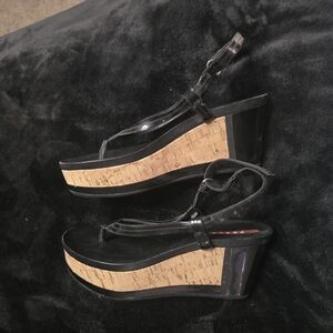 Prada Women’s Black Cork Wedge Sandals
